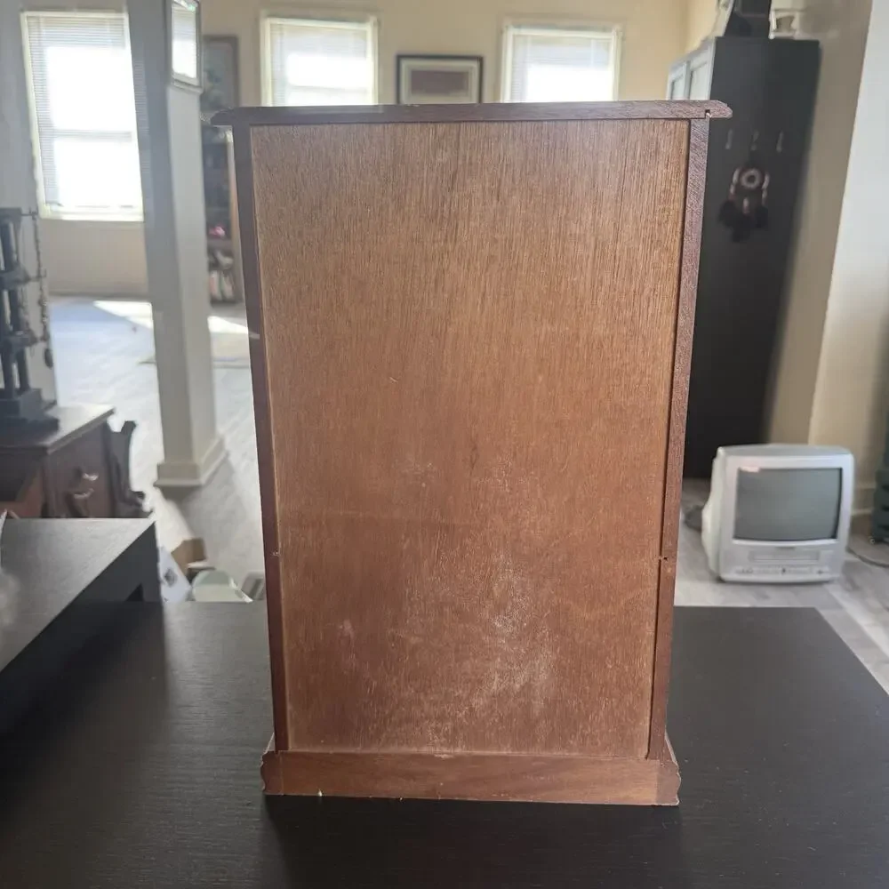 Vintage Wooden Jewelry Armoire Box Cabinet Chest Organizer Drawers Glass Doors